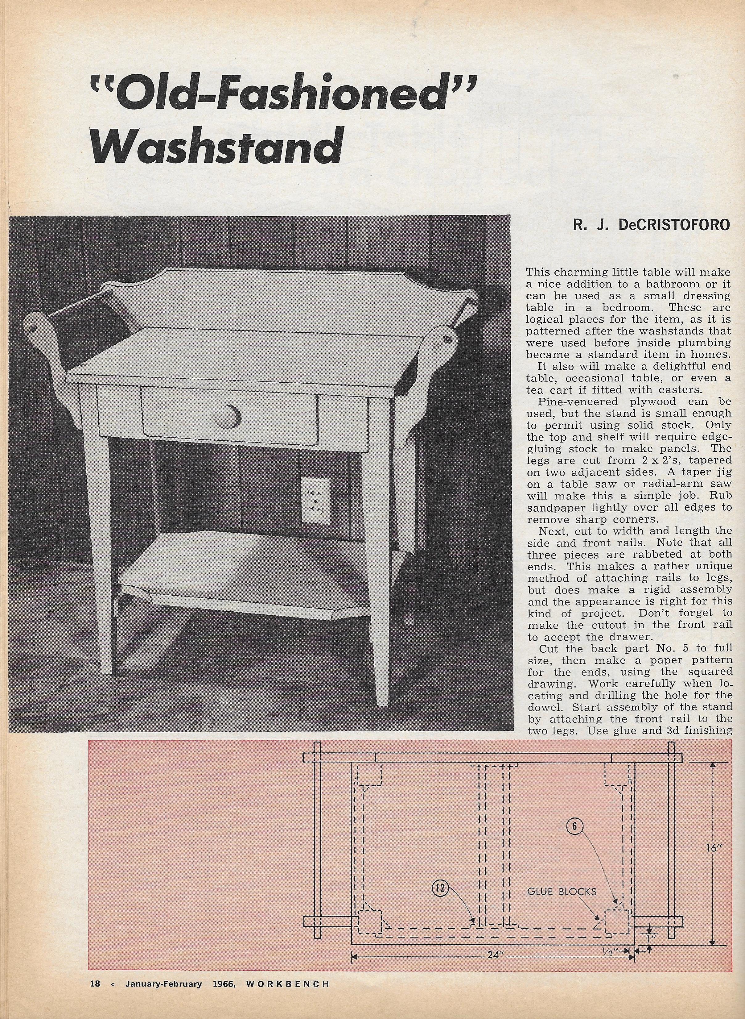 Workbench Magazine January-Feburary 1966 Old Fashioned Wash Stand