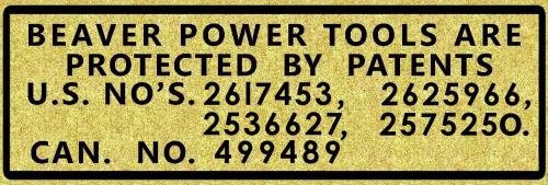 Beaver Tools Patent Decal (1954)