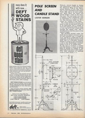 Workbench Magazine May-June 1965 Pole Screen and Candle Stand
