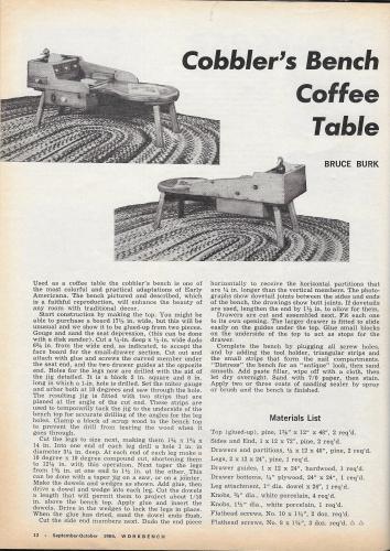 Workbench Magazine 1965 Sept-Oct Cobblers Bench Coffee Table