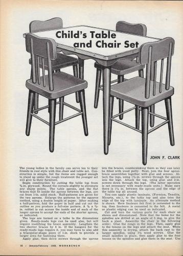 Workbench Magazine January-Feburary 1966 Child's Table and Chair Set