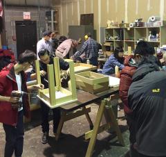 Chinese students from Univ. of Cincinnati -- we built 45 tables in 4 hours that day.