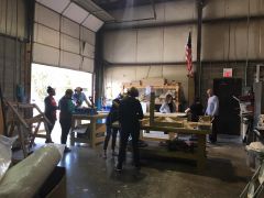 Typical build day with half a dozen newbie volunteers (in the cramped corner of the shop)