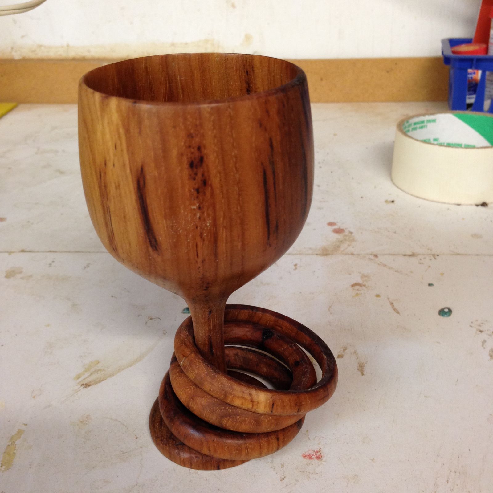 Pecan goblet w/ rings