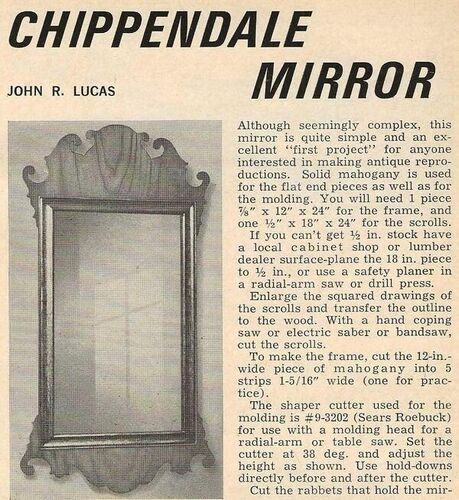 (Furnishings) Workbench Magazine November-December 1968 Chippendale Mirror